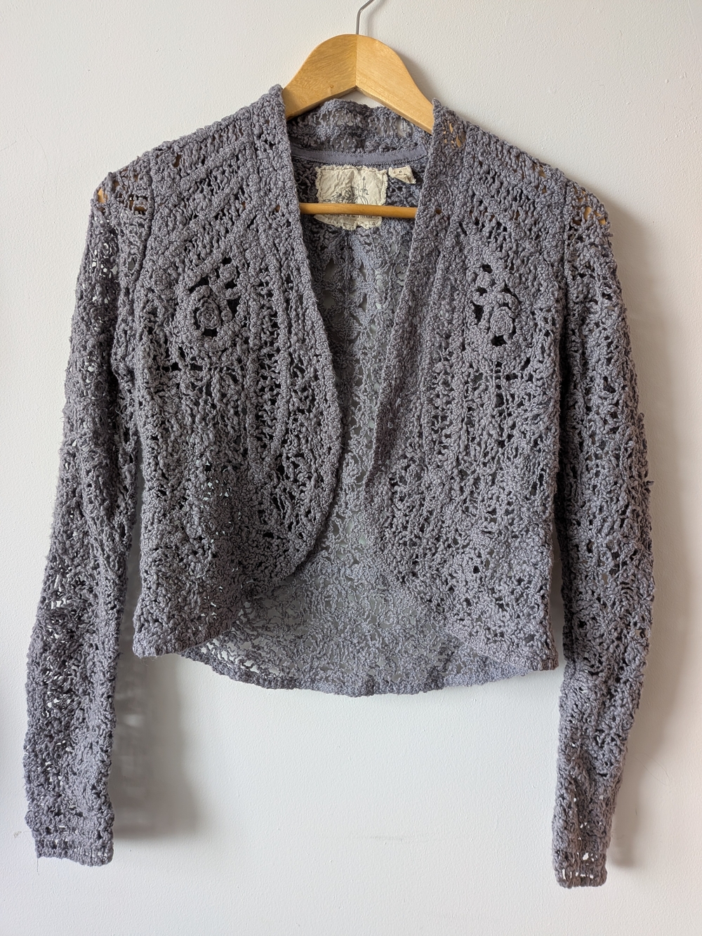 Angel Of The North Gray Crochet Open-Front Cardigan